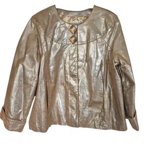 Alice Blue Leather Metallic Shine Jacket Bell Sleeves Snap Buttons XL